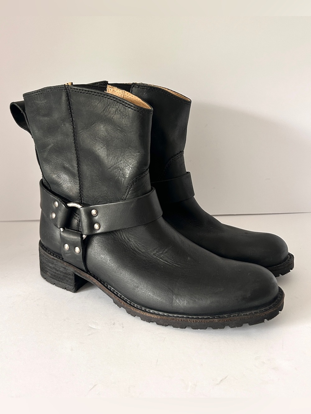 Vintage LL Bean Harness Engineer Moto Boots NWOB Black Leather Y2K Wom Size 8.5